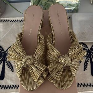 Loeffler Randall Emilia Gold Pleated Bow Heel
 Size 7.